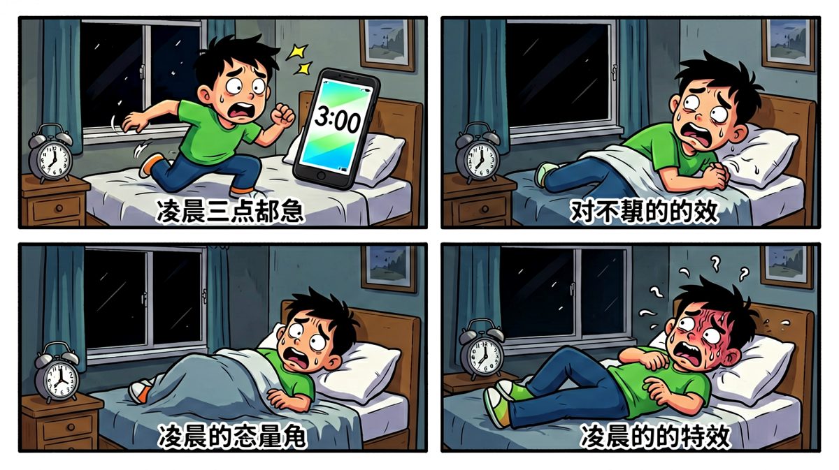 第一个闹钟在凌晨三点响起，小明崩溃地按掉继续睡。