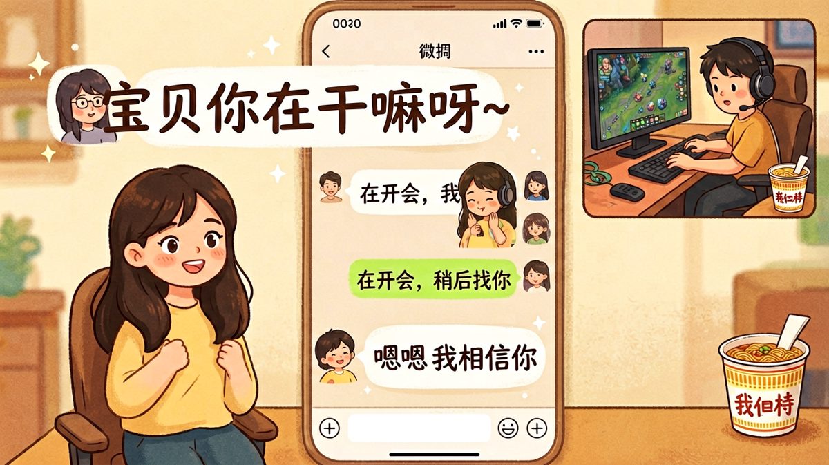 男友说在开会，其实……你在游戏里躺平等复活。