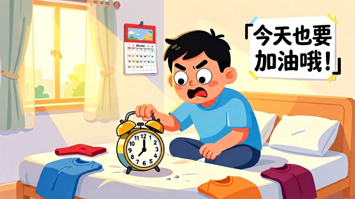 闹钟响起，打工人挣扎起床。