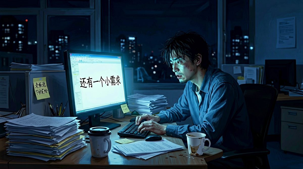 老板说下班前——从早上八点说到晚上十二点