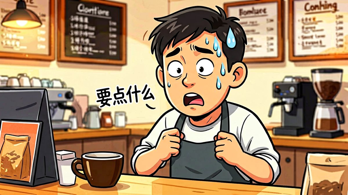 店员问点什么，主角瞬间大脑空白