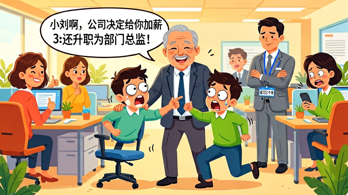 老板突然宣布升职加薪，员工激动到失语，原来升职是升为实习生总监。