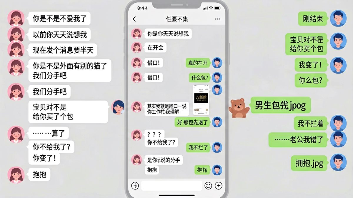 女生拿包试探，男生说「退了」瞬间让她慌了。