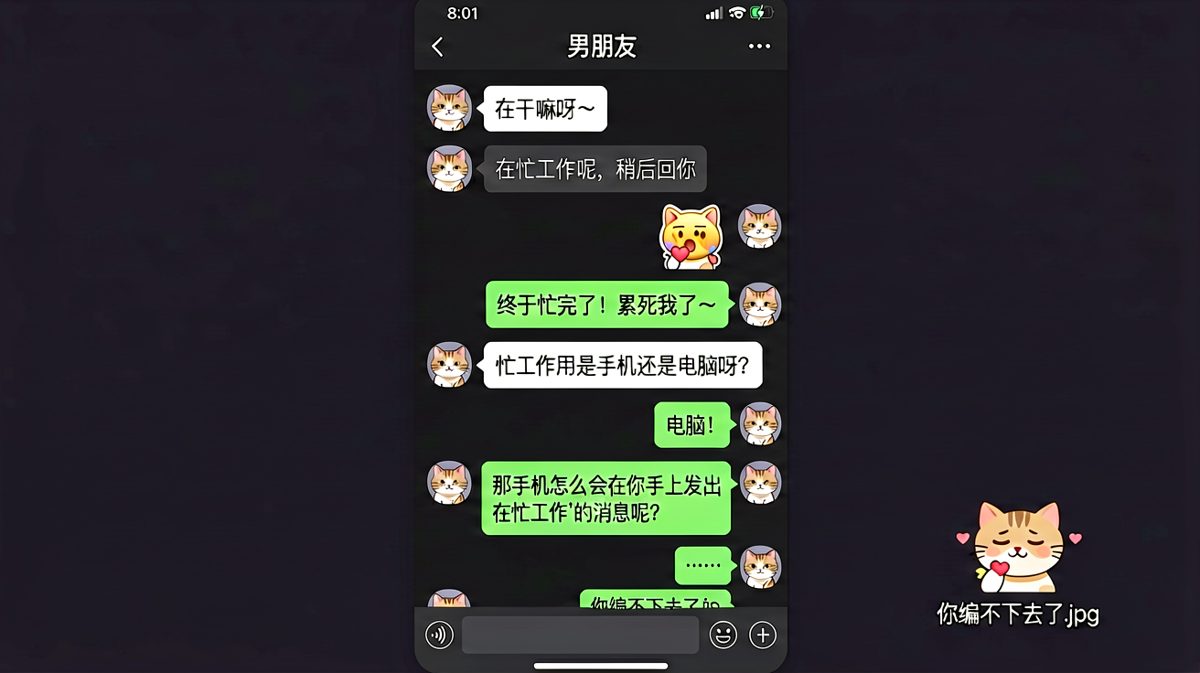 男生装忙逃避聊天，结果被女朋友用逻辑碾压，无言以对。