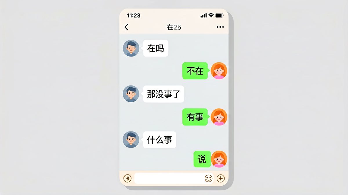 在吗→不在→那没事了→有事→说