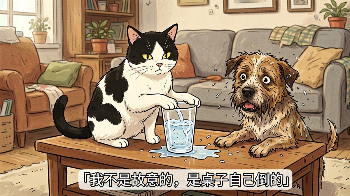 猫：我只是在测试重力。