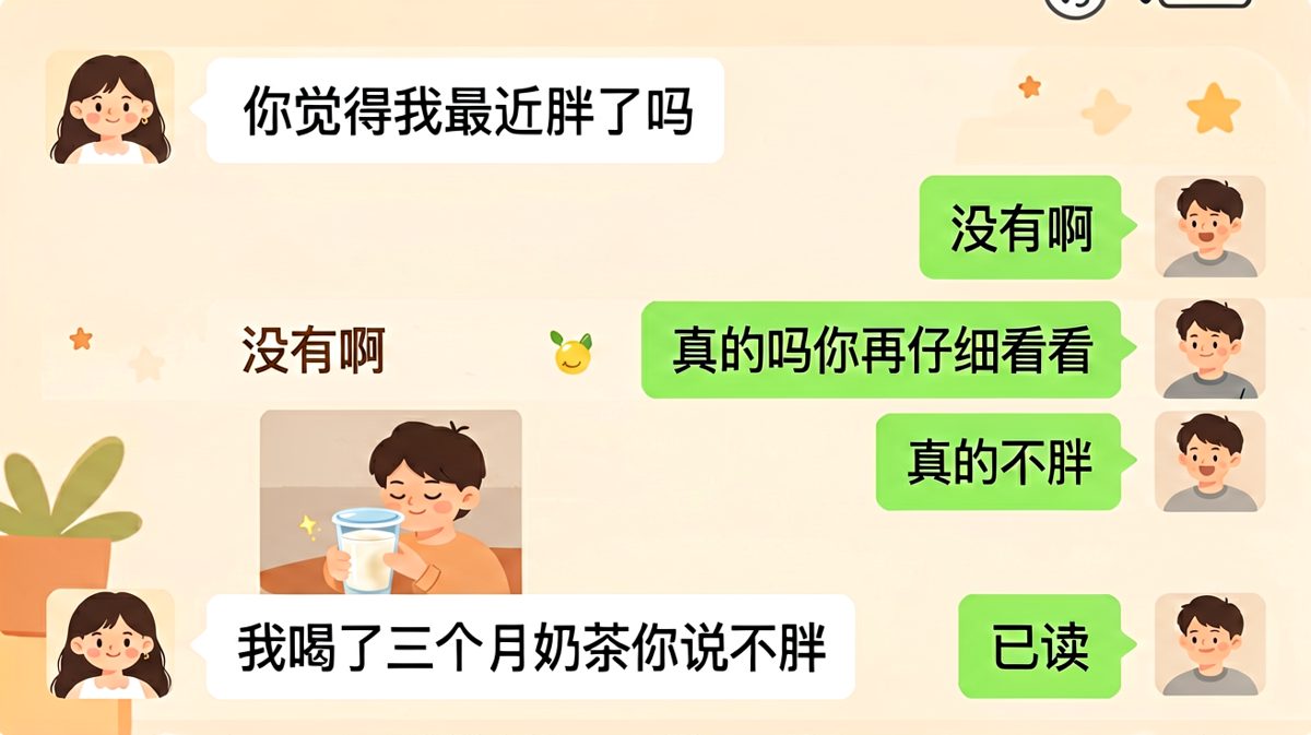 男生在送命题面前败给了女生的奶茶证据。