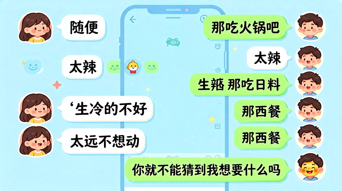 女生一句'随便'，让男生经历了火锅、日料、西餐的三重暴击，最后还要他猜心思。