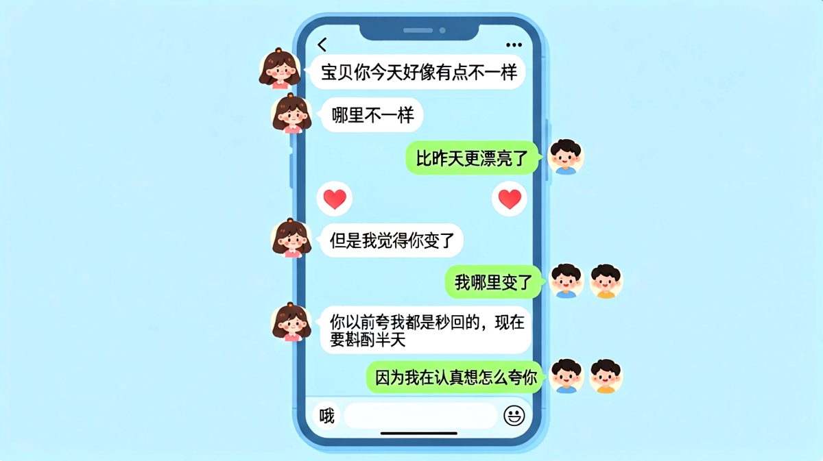 男生夸完女生后反被'你变了'暴击，原来秒回和斟酌半天在女生眼里是两回事。