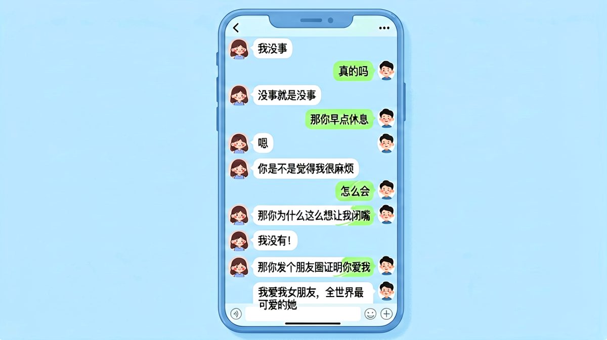 女生连说三个'没事'，男生差点以为要下班，结果迎来了一场朋友圈公开处刑。