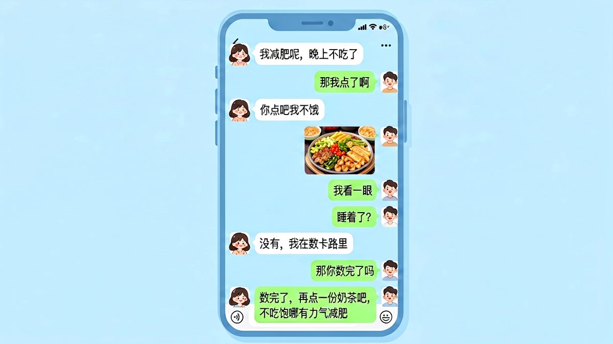 女生嘴上说减肥，身体却很诚实地用'不吃饱没力气减肥'的理由点了一份奶茶。