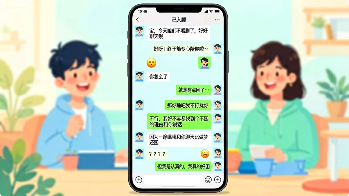 他说想聊天是因为困了睡不着，结果困的原因是聊到了她