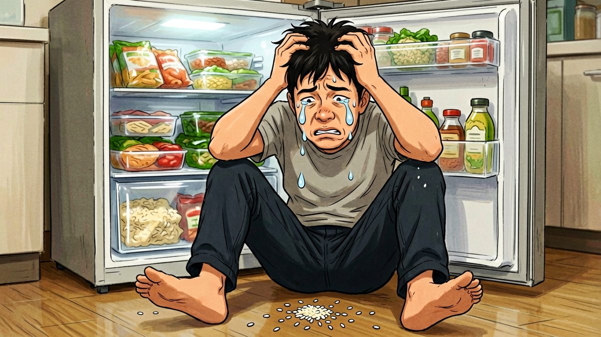 有这么多食材……但我还是懒得动，默默关上了冰箱，点了份外卖。