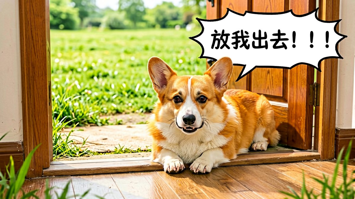 柯基的倔强：门缝再小，我也能把自己塞成一张照片。