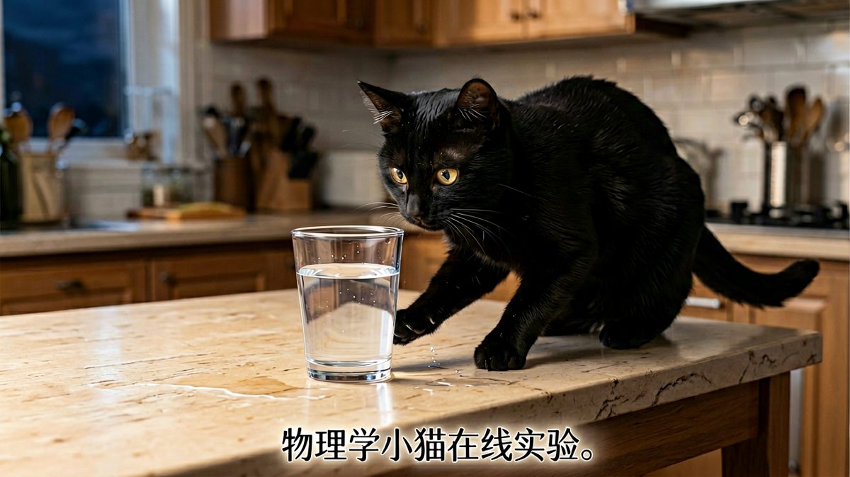 猫咪每晚必做的实验：水杯离桌子边缘还有多远？
