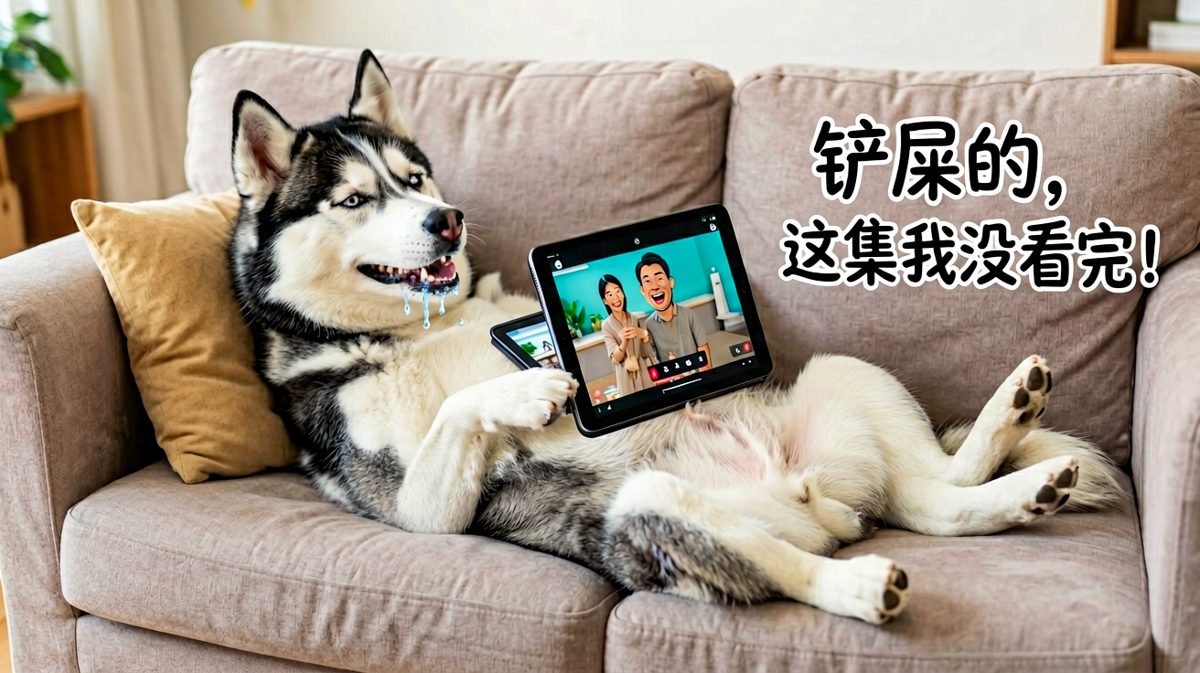 哈士奇的终极梦想：躺平追剧，无人打扰。