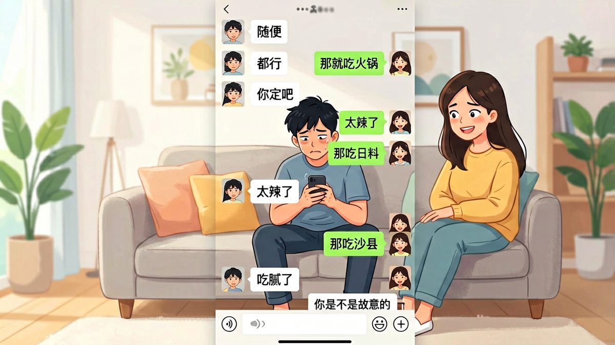 随便、都行、你定——然后他吃啥她都说不对
