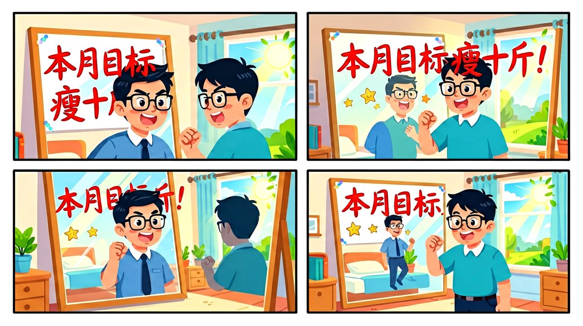 清晨立下雄心壮志，誓要减肥成功！
