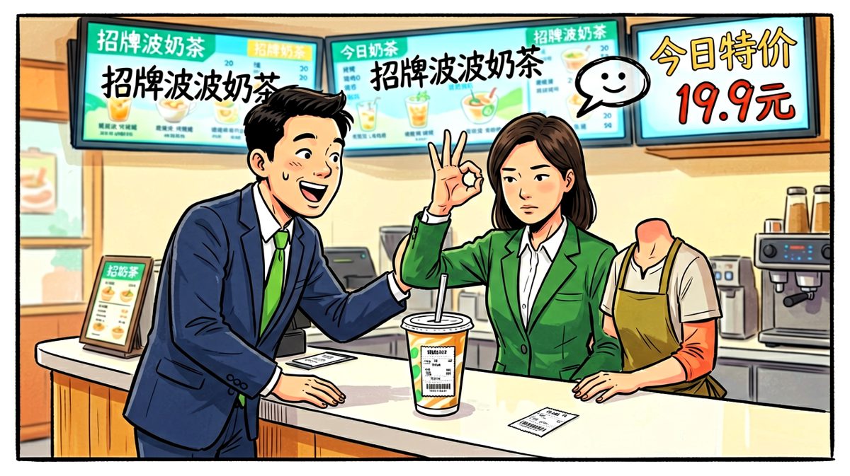 终于做出决定，点了招牌波波奶茶