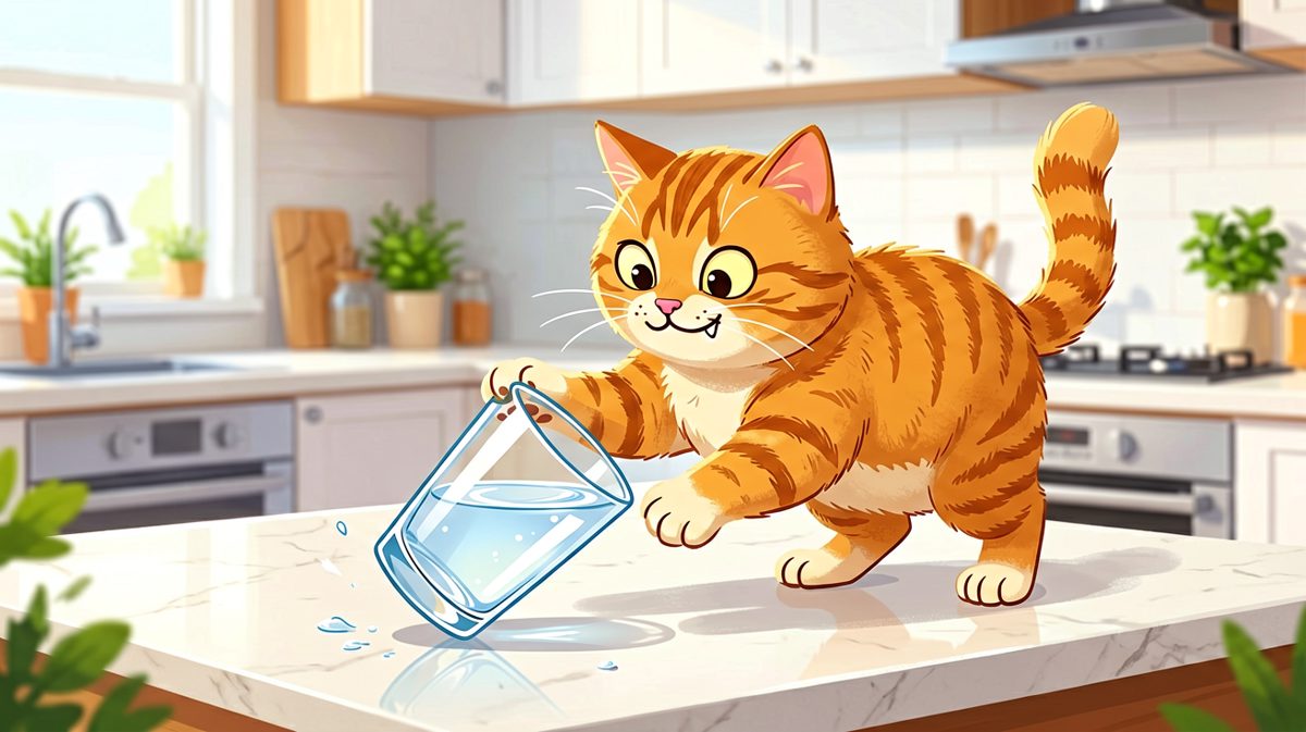 猫咪：这个杯子看着不顺眼，推下去！