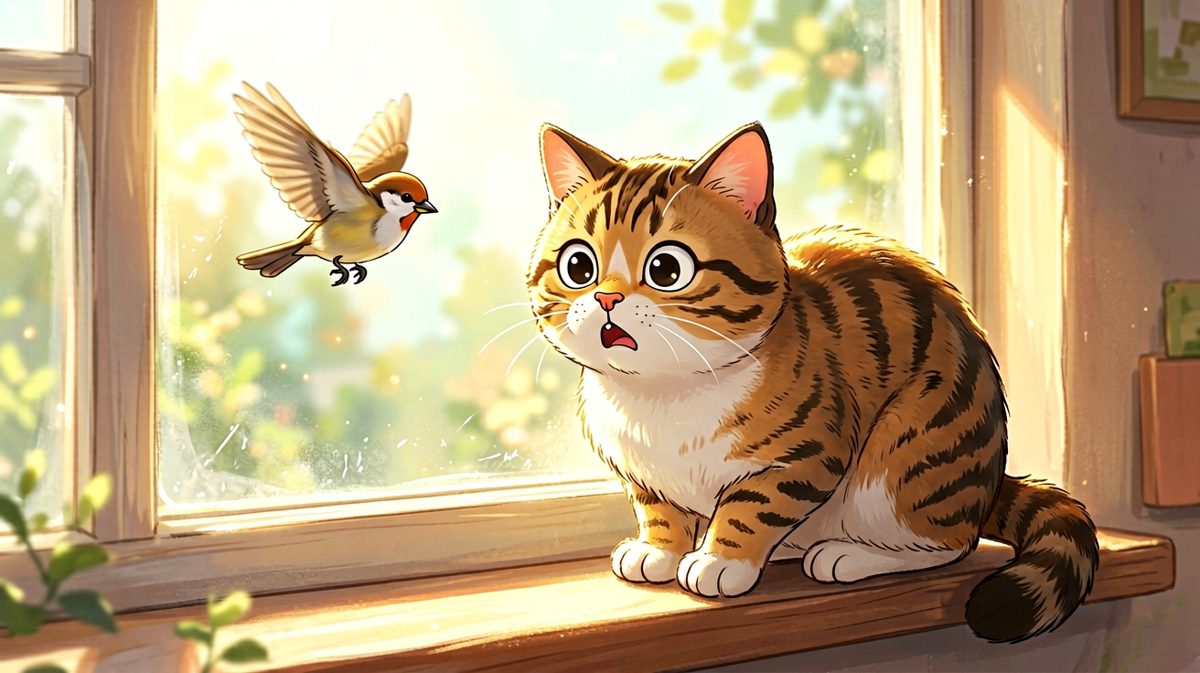 猫咪：可恶的小鸟！你给我等着！