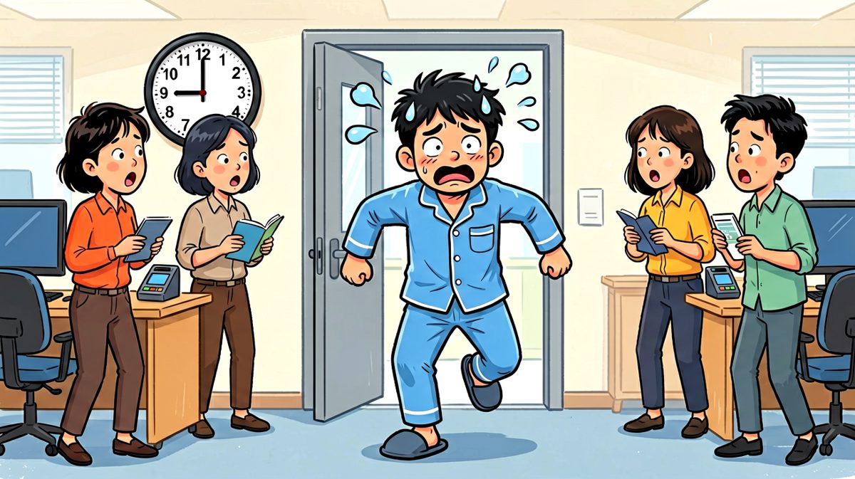 穿着睡衣去上班，社死现场。