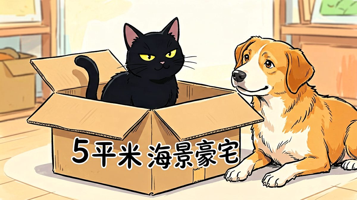 猫：房子不在大，有箱则灵。狗：给我住吧，不要这么卷。