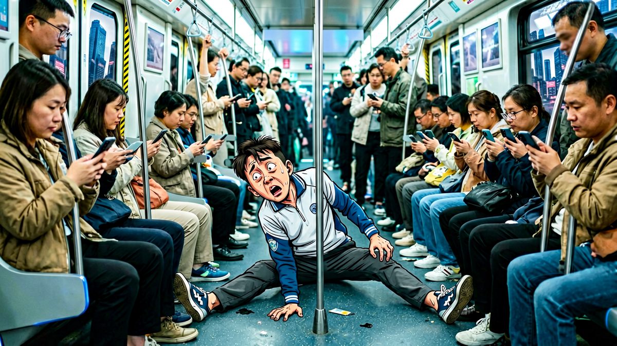 挤上地铁，小明的尊严被踩在脚下