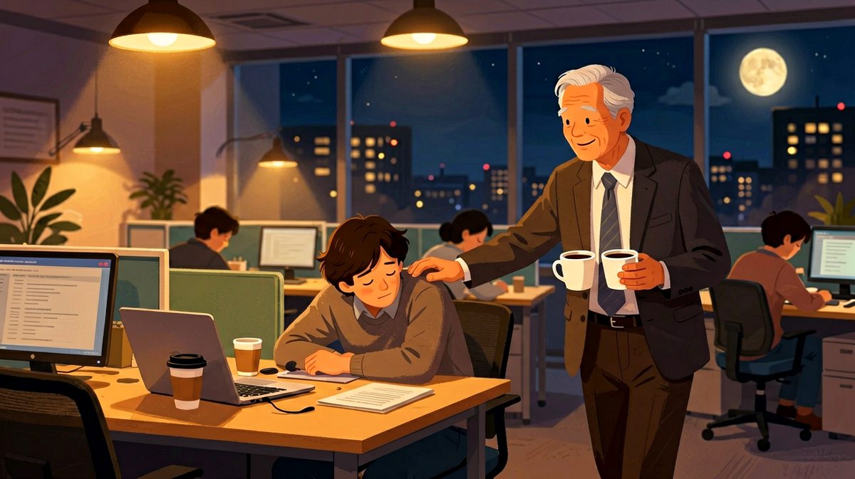 老板深夜送咖啡慰问加班员工，一句关怀却让打工人瞬间破防。