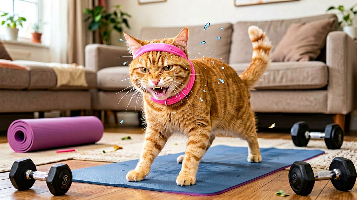 橘猫开启魔鬼减肥计划，运动到咬牙切齿