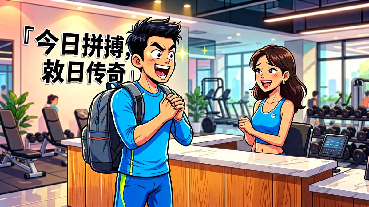 雄心壮志地走进健身房