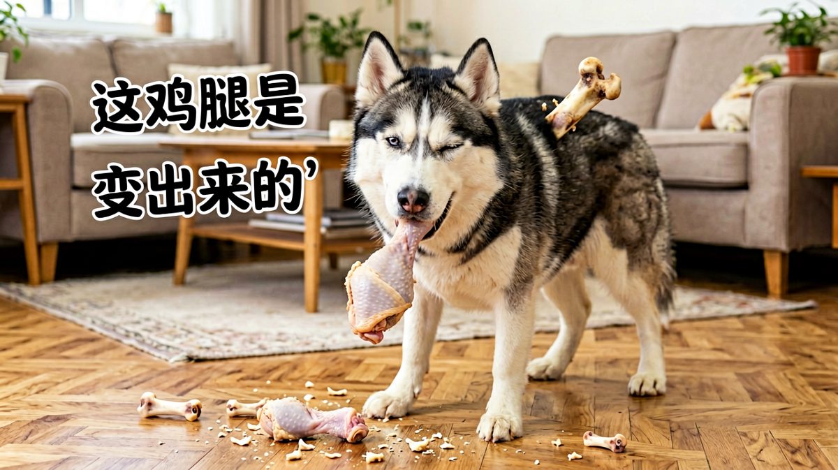二哈：我没有偷吃，是鸡腿自己跳进嘴里的！