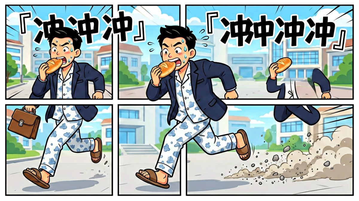 一路狂奔冲向公司，誓要赶上打卡。