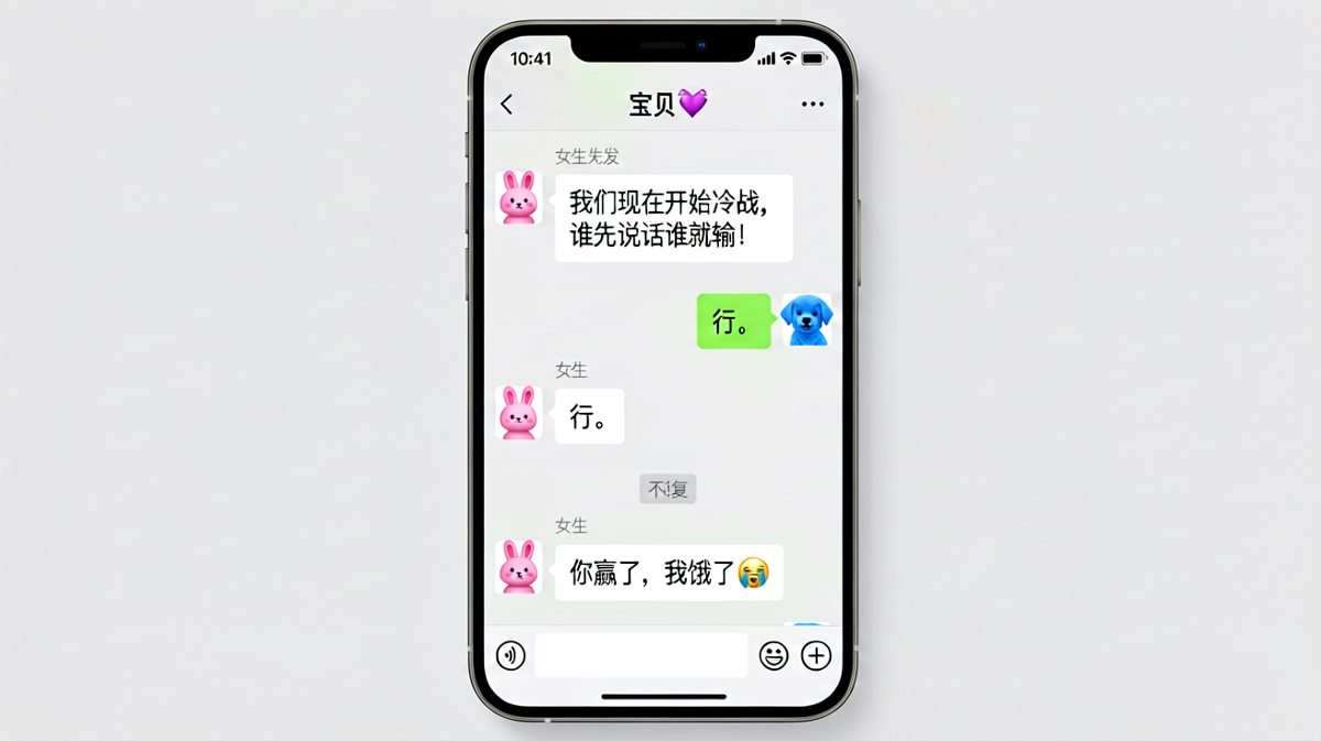 冷战比赛，女生没忍住饿了认输。