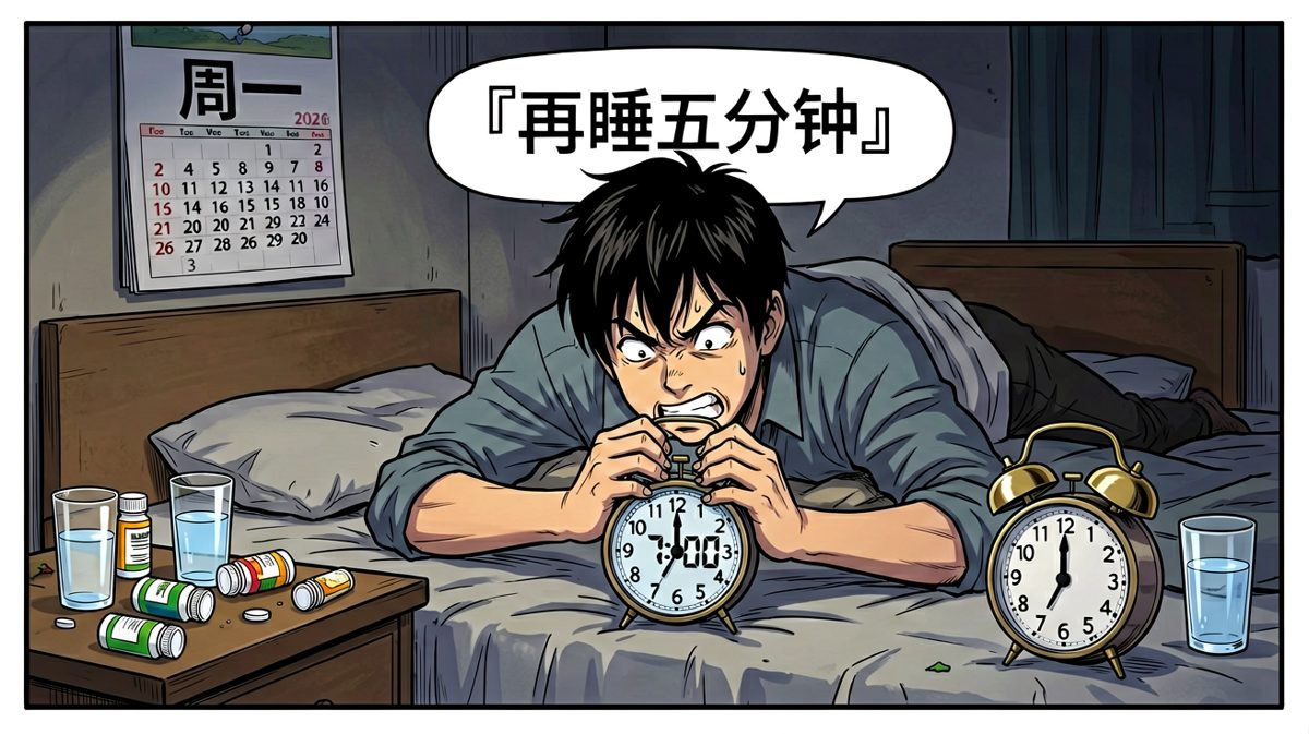 闹钟狂响，赖床不起。