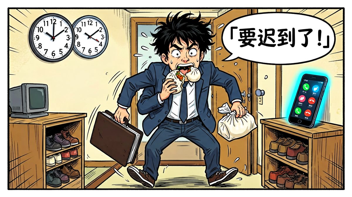 迟到危机，狼狈出门。