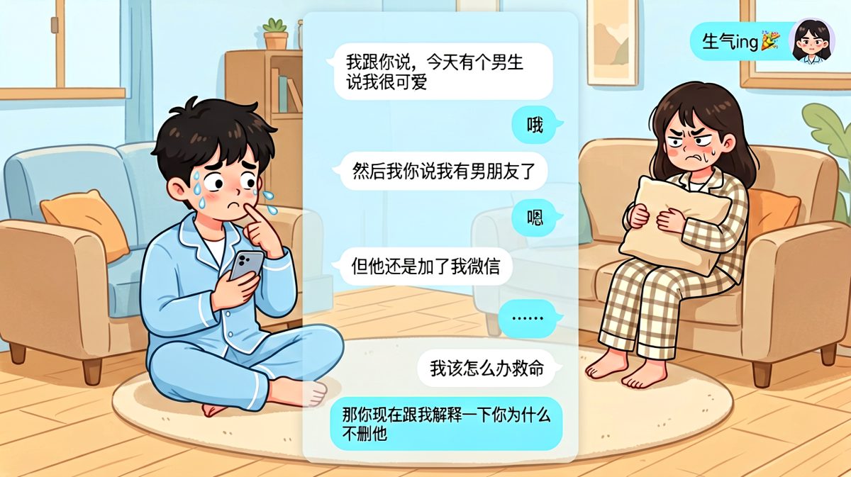 她说自己拒绝了别人还加了微信，让男朋友当场陷入哲学沉思