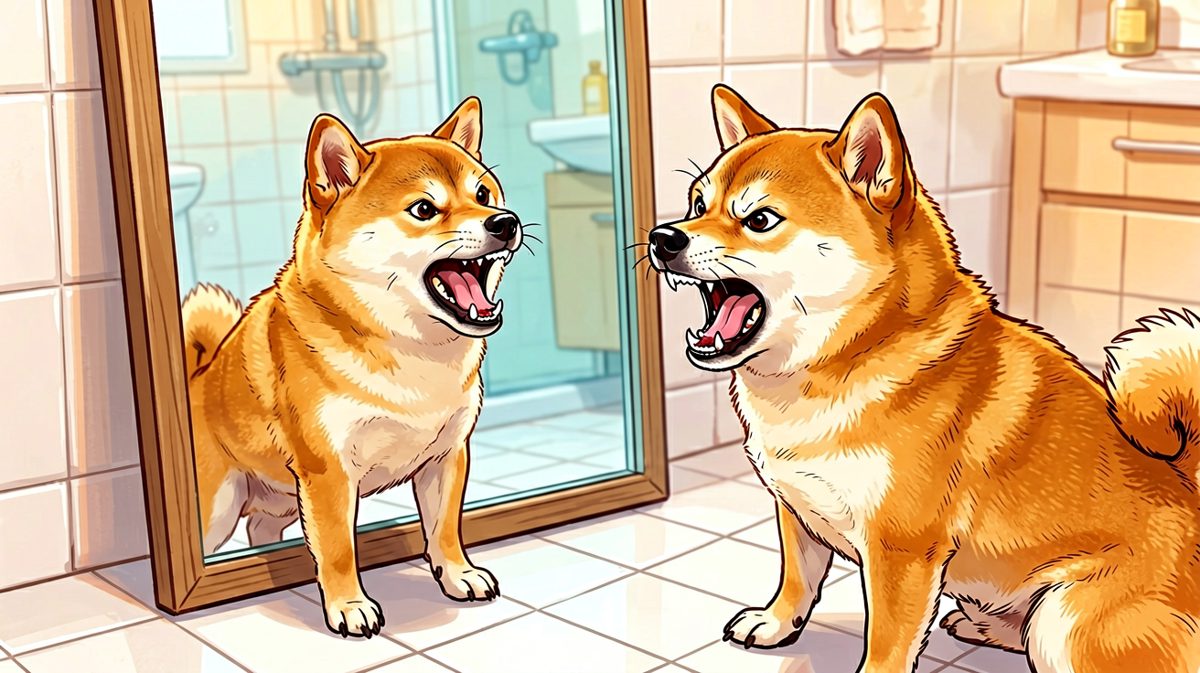 柴犬看见'入侵者'，结果入侵者是它自己。