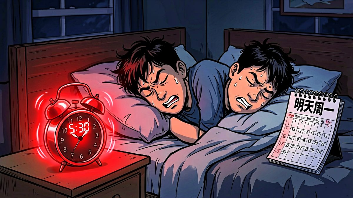闹钟狂响，主人公装睡不关