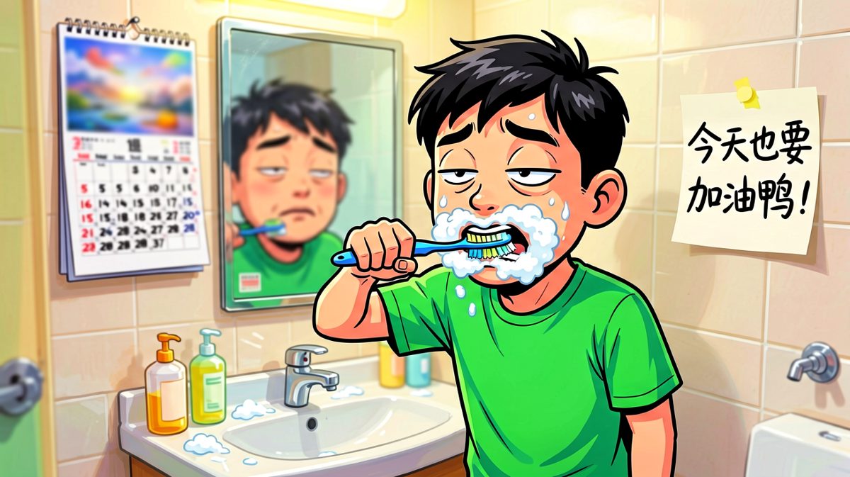 小明一边刷牙一边继续做梦，完全没看日历