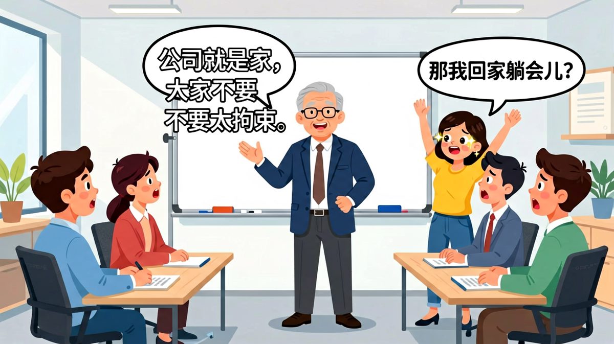 老板：公司就是家。员工：那我回家了。