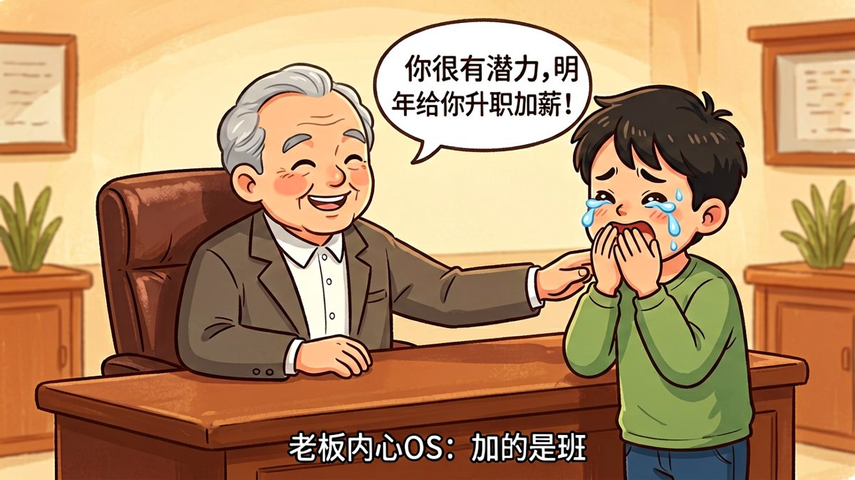 老板说升职加薪，员工感动落泪，结果全是加班。