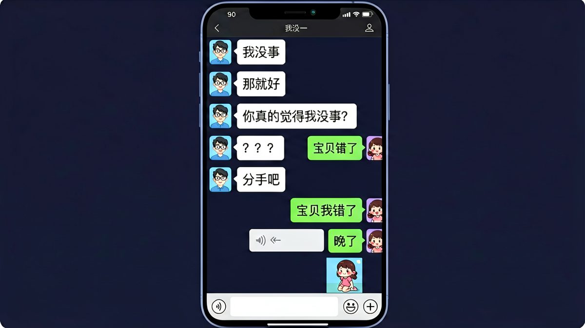 当他说'那就好'之后，女生的'我没事'变成了导火索
