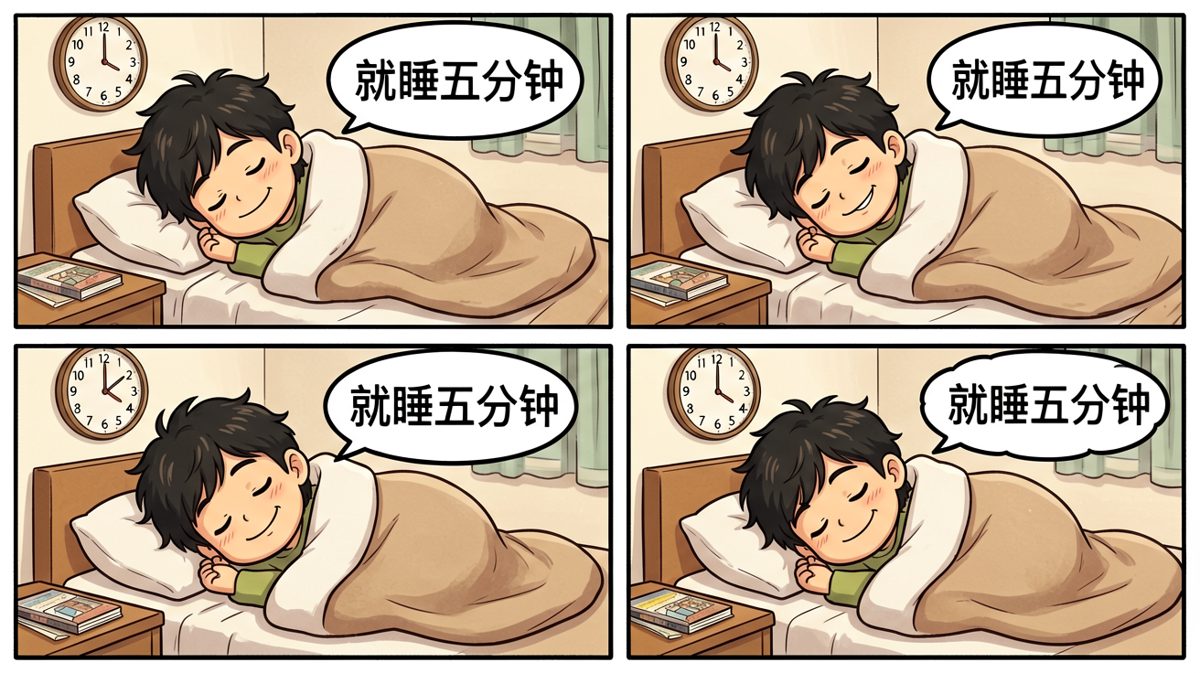 内心OS：就睡五分钟，没问题