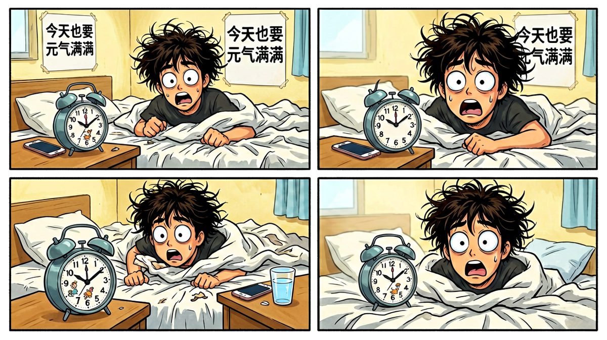 闹钟响起，主角灵魂出窍式惊醒。