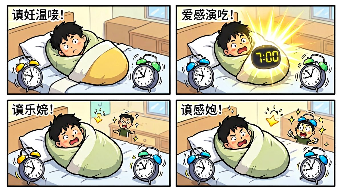 闹钟轰炸下的清晨，小明拒绝起床