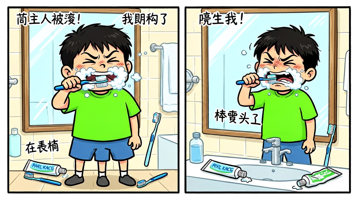 刷牙变成了一场灾难