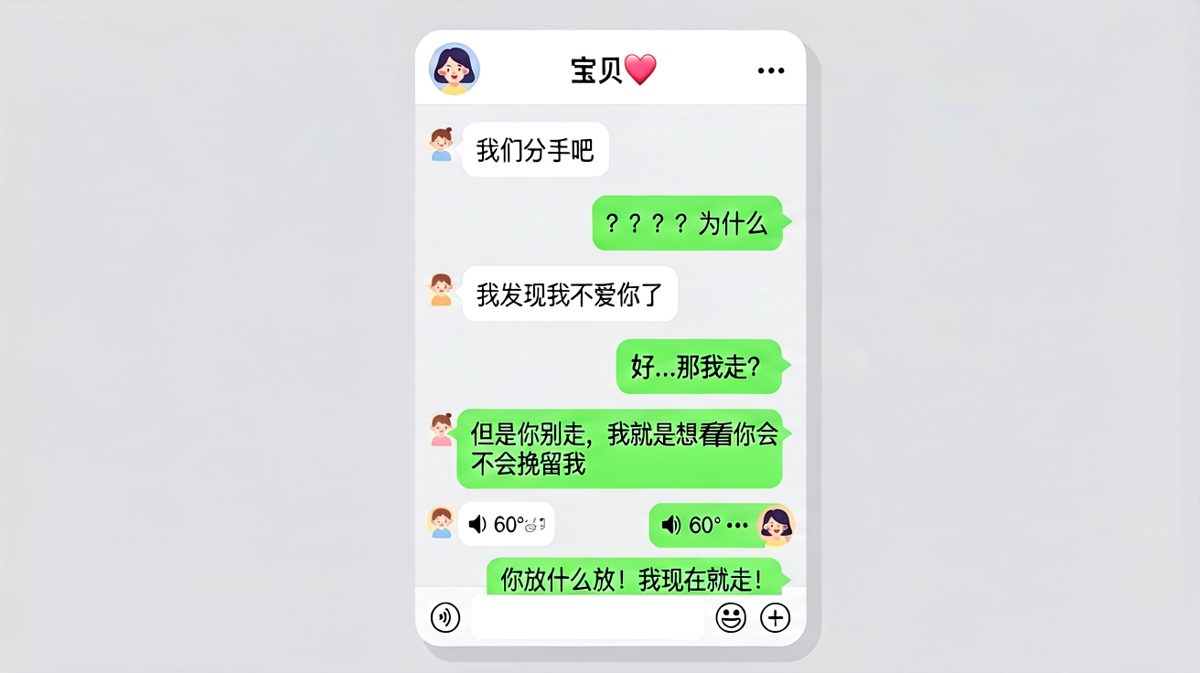 '分手吧'的终极套路，结果是对方在测试忠诚度，结局翻车。