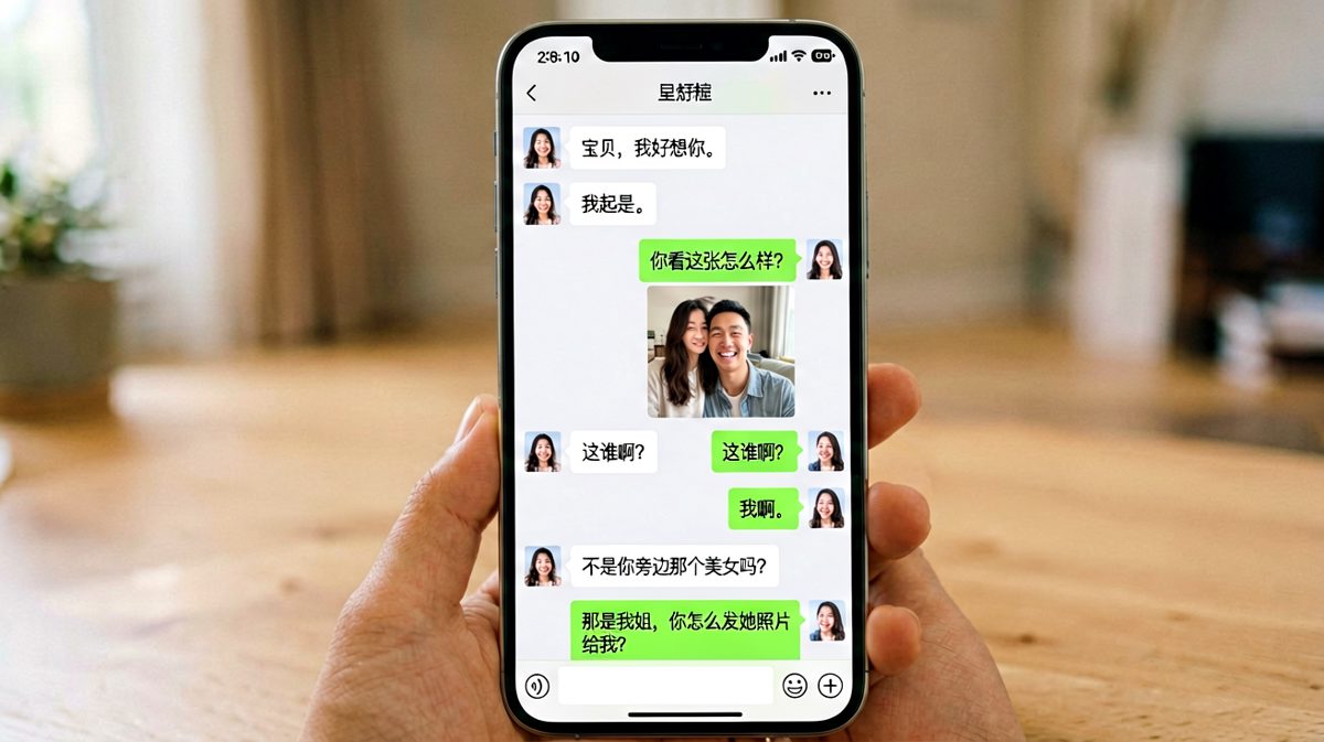 男生以为在秀恩爱，结果发了自己姐的照片还一脸无辜