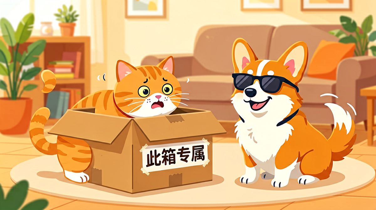 猫：我只是想缩成一张纸。狗：呵，愚蠢的两脚兽。